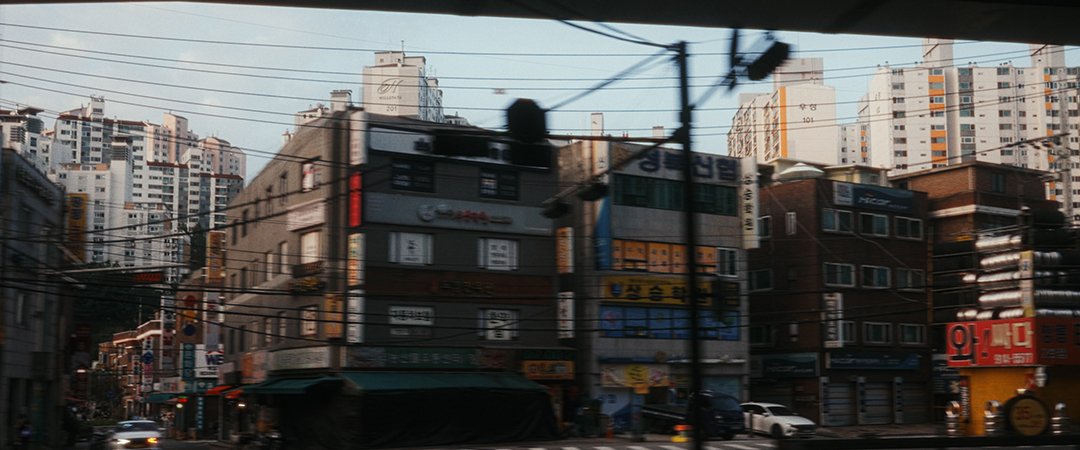 Buildings along an underpass