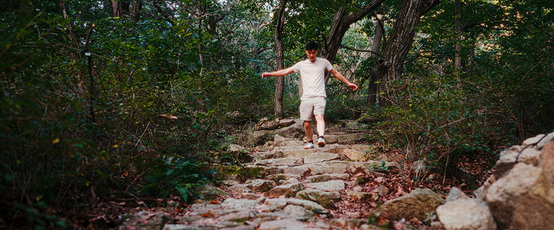 Hiking down the trail